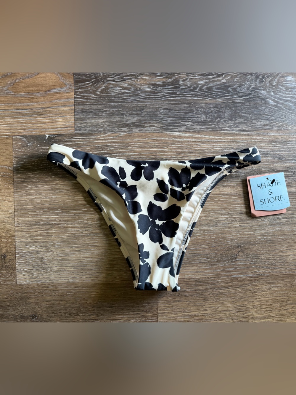 Shade & Shore Black Floral High-Cut Bikini Bottom